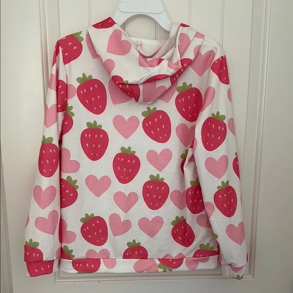 Strawberry Heart Kids Hoodie - Pink & White - Picture 2 of 2